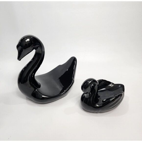 2 Vintage MCM Ceramic Swan Towel Holder Black Swan Retro Decor - Picture 1 of 8